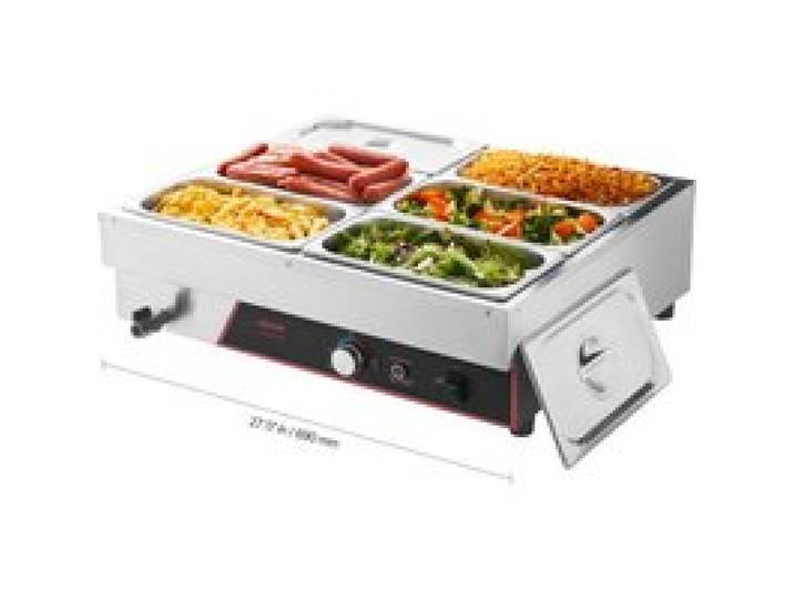 VEVOR kommerzieller Speisenwärmer mit 6 Behälter (1/3-Größe) & Netzkabel, 1500 W Buffetwärmer Edelstahl, Buffetbehälter Buffet-Wasserbad Speisenwärmstation für Restaurants Partys Buffets