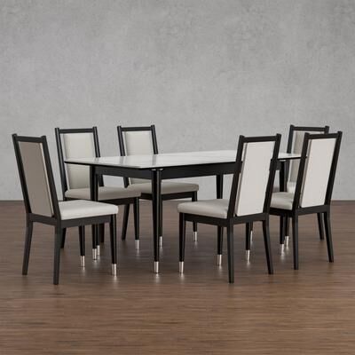 Furniture of America Kalor Modern 7-Piece Black and White Sintered Stone Top Rectangle Dining Table Set