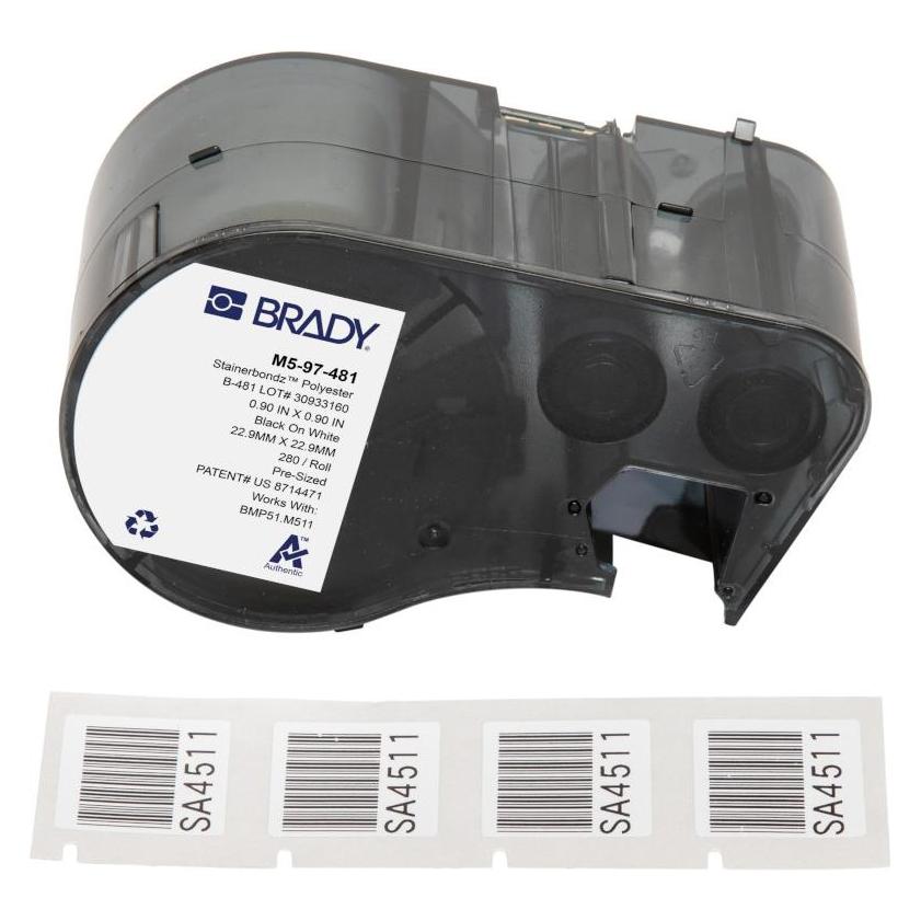 Brady M5-97-481, Polyester, Schwarz auf weiss, matt, 22.86 x 22.86 mm, permanent (280 E.) (M5-97-481)