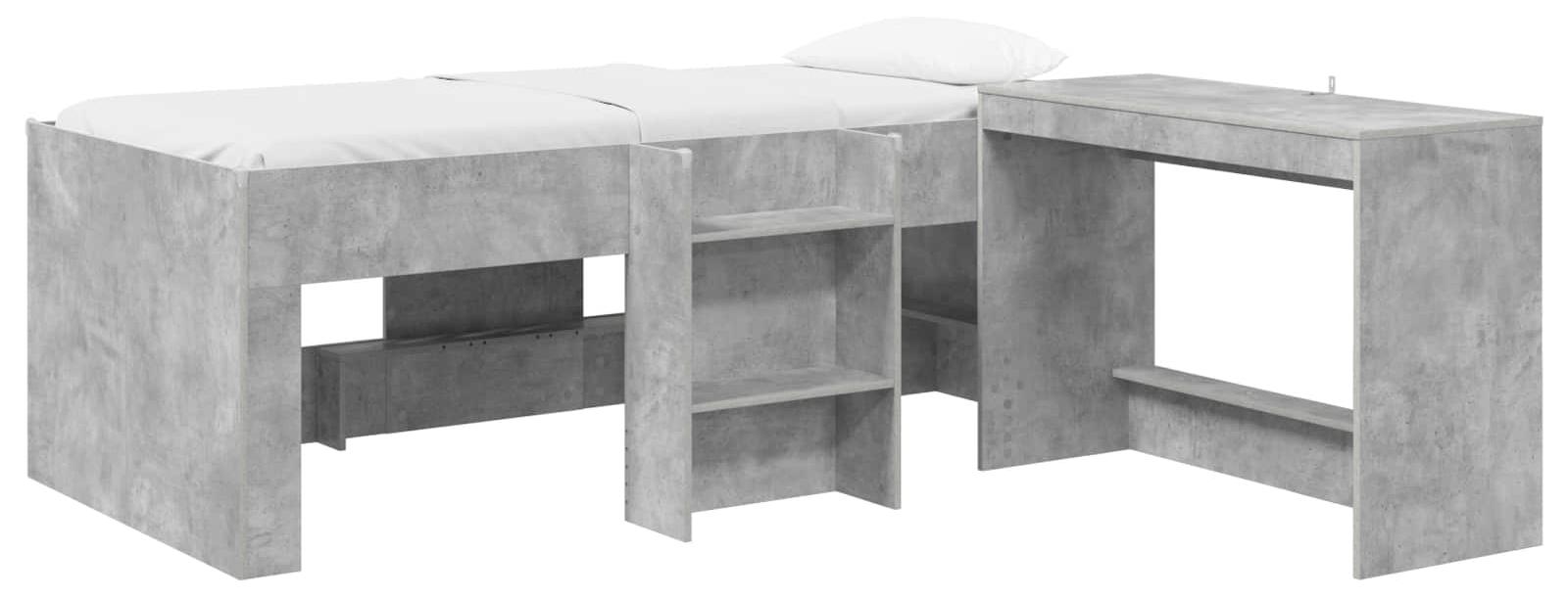 Hochbett für Kinder mit Schreibtisch, 2 Stück, Grau, Betonoptik