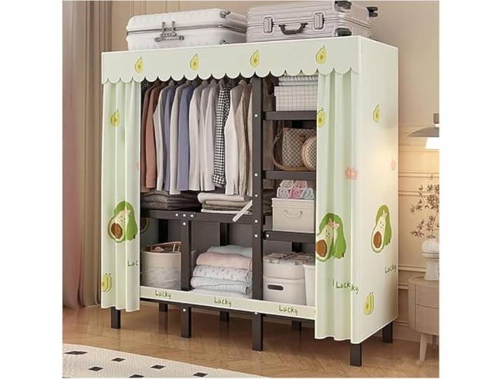 MmcdylyhEU Faltbarer, tragbarer Kleiderschrank mit Abdeckung, Metall-Kleiderständer for Aufhängen, platzsparender Kleidungsstück-Organizer(Green,170cm/66.9inch)