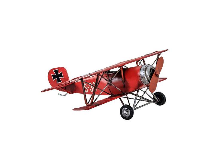 Aubaho Dekoobjekt Modellflugzeug roter Baron Flugzeug Modell Blech Metall Antik-Stil 25c