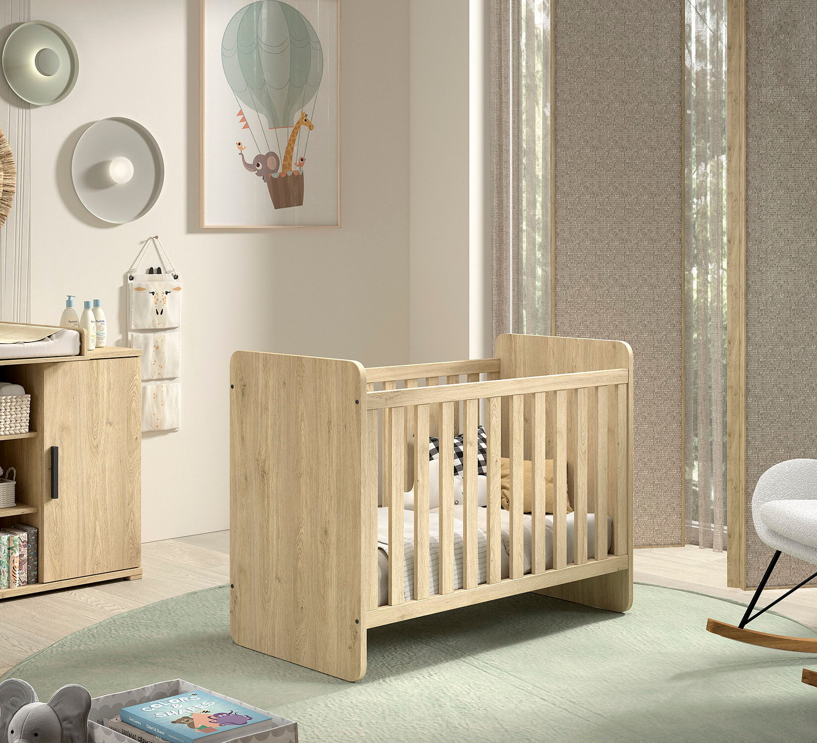 Babybett VIPACK "SAM 60/120 cm, später umbau bar zum Juniorbett 90/200 cm", beige (eiche dekor), H:95,1cm L:124,8cm T:65,8cm, Holzwerkstoff, Babybetten, Babybett, 3-fach verstellbarer Lattenrost beim Babybett, Eiche Dekor Oberfläche eiche dekor Einbaulatt