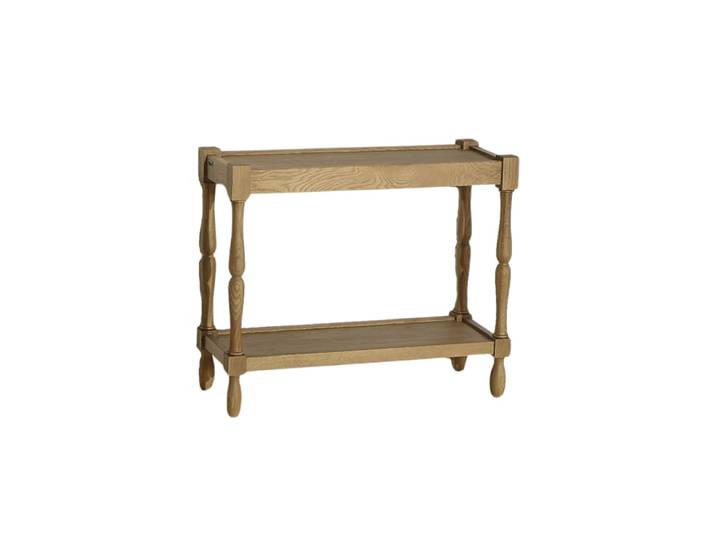 Console style shabby chic en chêne, double plateau marron