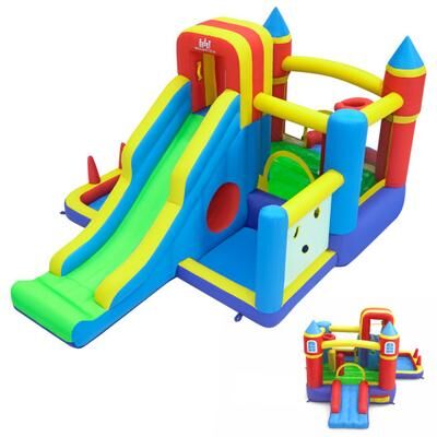 Costway 7-in-1 Bouncy Castle with Slide Ball Pit and Basketball Hoop without Air Blower for Kid Backyard Indoor Outdoor