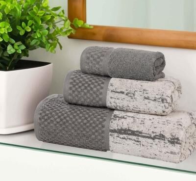 Superior Modern Cotton 3 Piece Bathroom Towel Set - Jacquard Solid & Abstract Patterned Mix