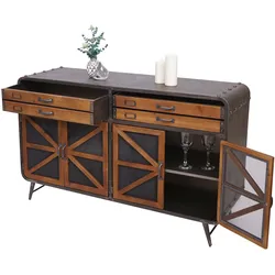 Sideboard MCW-F91, Kommode Schrank Highboard, Industrial Tanne Holz Metall 80x126x38cm, braun-schwarz