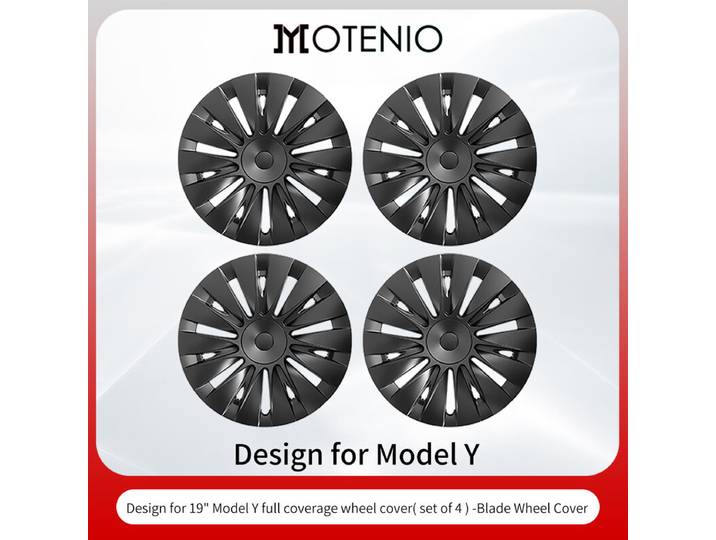 【Coffret cadeau avec logo Tesla】 4 pcs Cache-moyeux premium pour Tesla Model Y (2020-2024) Enjoliveurs 19 pouces Noir mat durable Style lame Couverture totale Cache-moyeux de roue Housse de protection Uniquement pour Model Y (2020-2024) Cache-moyeux de ro