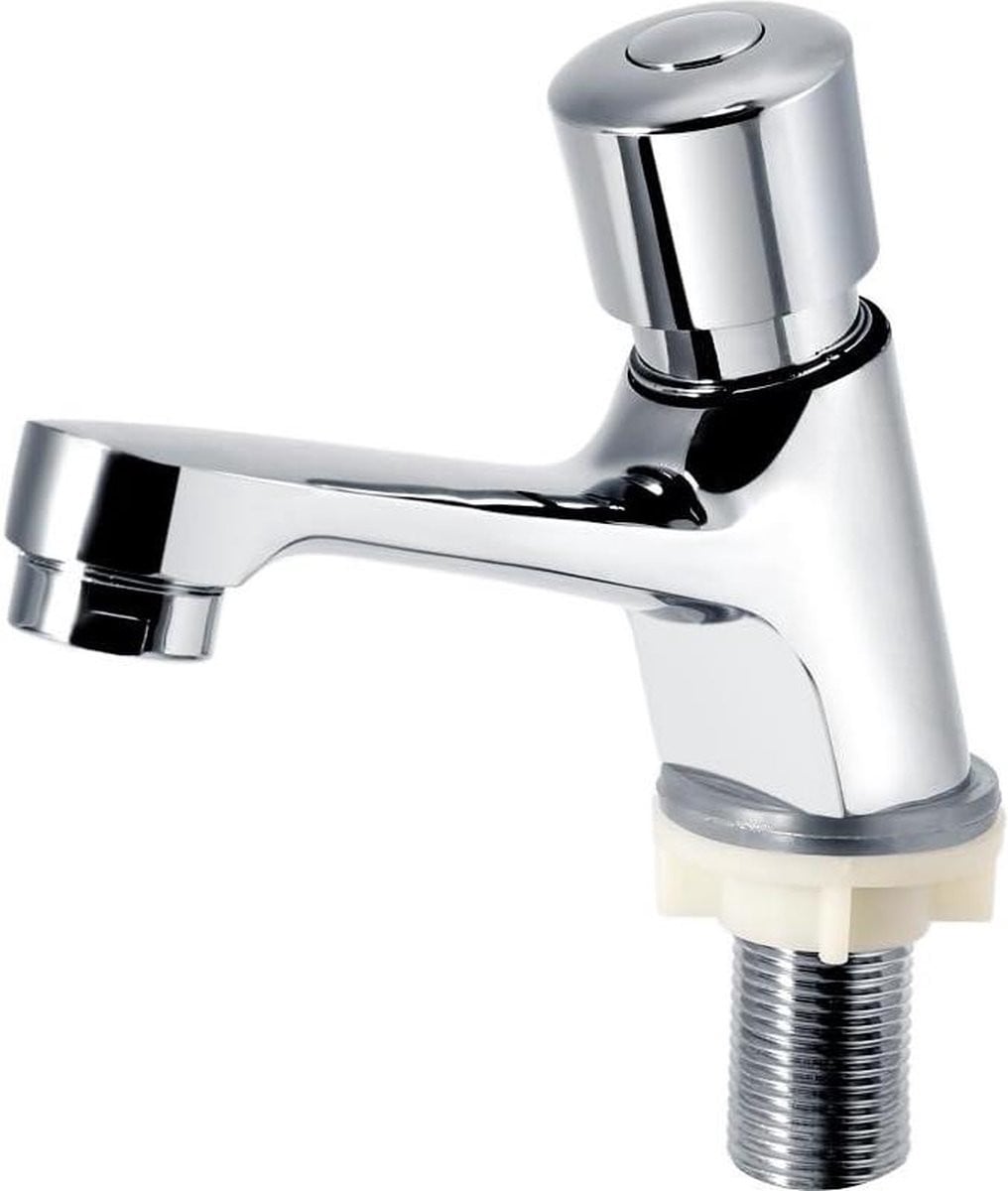 Markenlos Waterval Wastafelkraan met 1 handvat, Zelfsluitend, Verchroomd RVS, Zilver
