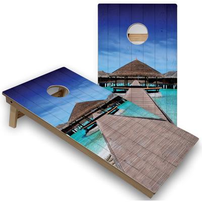 Skip's Garage Tropical Paradise Premium Cornhole Boards w Case & Lights