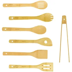 4BIG.fun 7 tlg Küchenutensilien Set Bambus 30 cm Küchenhelfer Kochzubehör Küchenbesteck