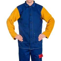 Weldas Yellow Jacket, flammenresistente Schweißerjacke mit Rinds-Spaltleder Ärmeln