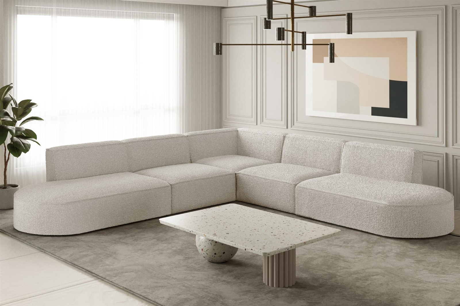 Designbank Palma Ecksofa met Ascot stof in beige