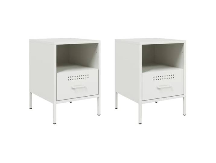 LKJephalotrop 2er Set Nachttisch Metall Weiß 36x39x50,5 cm Industrie Stabiler Nachtschrank im Schlafzimmer aus Stahl mit Schublade, Ablage und verstellbaren Füßen für optimalen Halt.