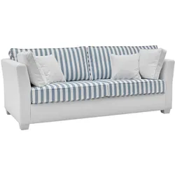 SOFA 2,5-Sitzer creme blau gestreift, Landhaus 200 cm, Couch inklusive 4 Kissen