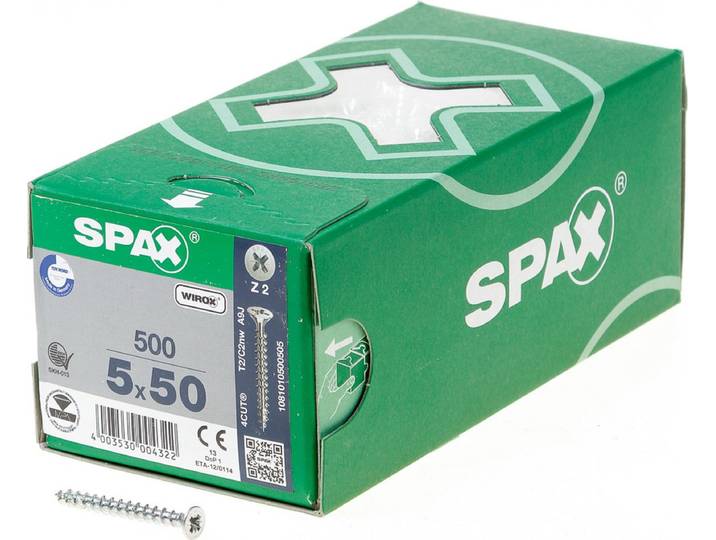 Spax Spaanplaatschroef platverzonken kop verzinkt pozidriv 5.0x50mm (per 500 stuks)