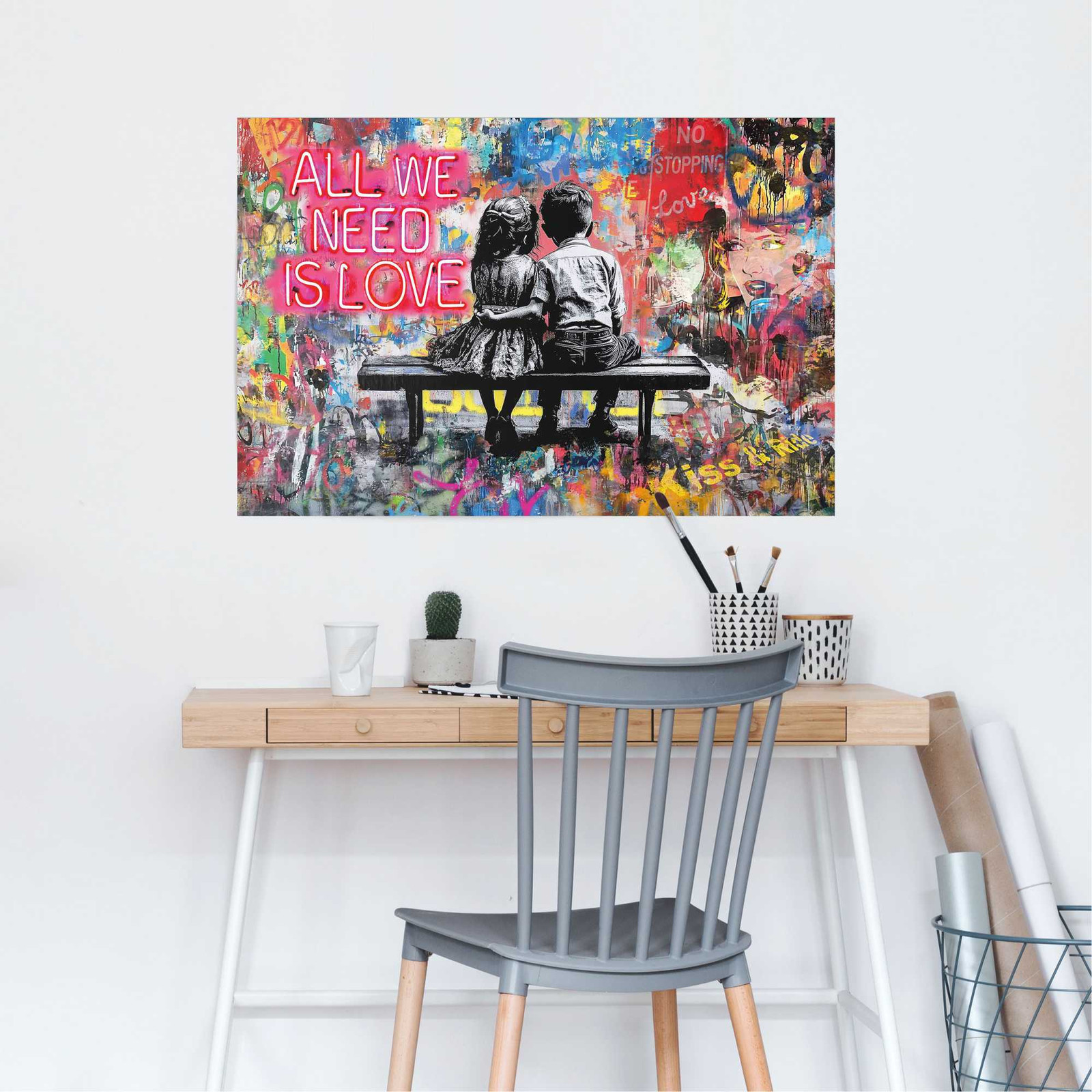 home24 Poster Love is All We Need papier meerdere kleuren Breedte: 61 cm, Hoogte: 92 cm