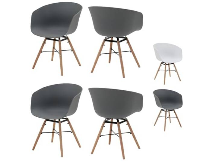 Folkbury Set mit 4 modernen Retro-Stühlen, weißer Kunststoffsitz, Holzbeine, Retro-Stuhl, Esszimmerstühle für Büro, Lounge, Esszimmer, Küche, Schlafzimmer (grau)