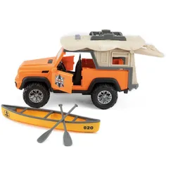Toi-Toys VEHICOOL 4x4 Geländewagen mit Dachzelt & Kanu, Licht, Sound & Friktionsmotor