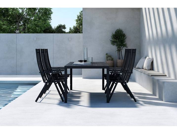 Garten Essgruppe Forma – 7-teiliges Gartenmöbel-Set in Beige oder Schwarz - Schwarz - Luxusbetten24