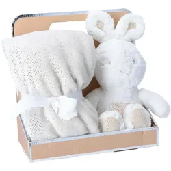 Antonio Baby Plüsch Decke mit Stofftier Hase - beige