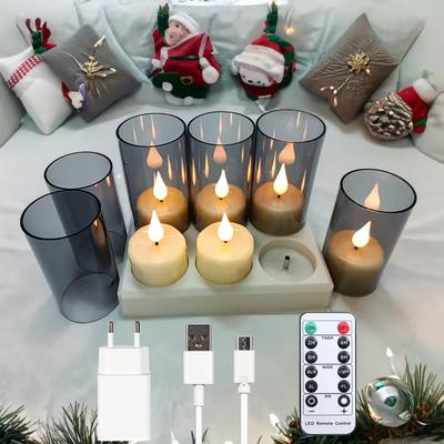 Inspired Living Remote Control Rechargeable LED Candles Flameless Flickering Candle Set For Home Decor 6pcs With Cups
