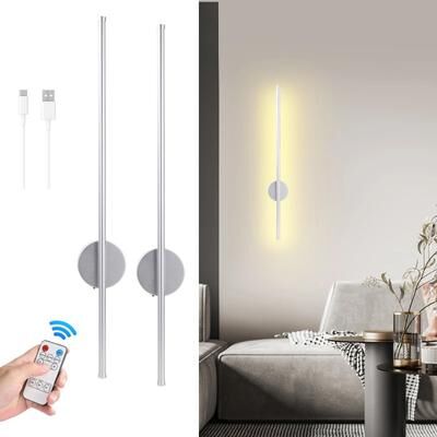 Uplift Picks LumaBar Long Rechargeable LED Wall Lamp With Remote silver 2 Pcs 50 Cm