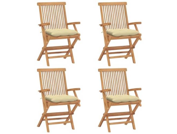 HPUYRFG 4er Set Klappstühle aus Massivholz Teakholz mit cremeweißen Kissen Zusammenklappbar, fein geschliffen, witterungsbeständig, pflegeleicht, belastbar bis 110 kg