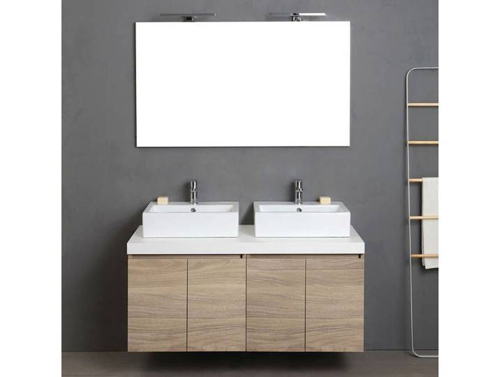 MOBILIER DE SALLE DE BAINS 120CM AVEC 4 PORTES CHÊNE NATUREL DOUBLE VASQUE VALENTINA