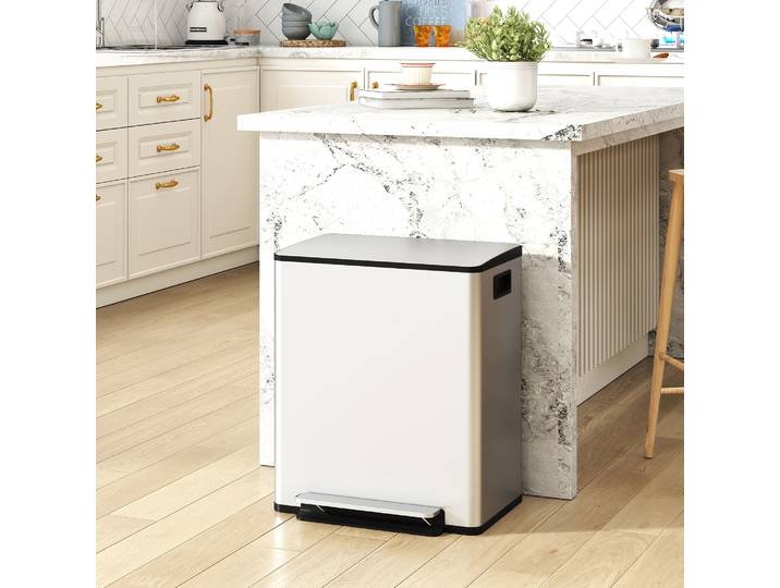 HOMCOM Poubelle Cuisine 2 Compartiments 2x25L Inox Argent