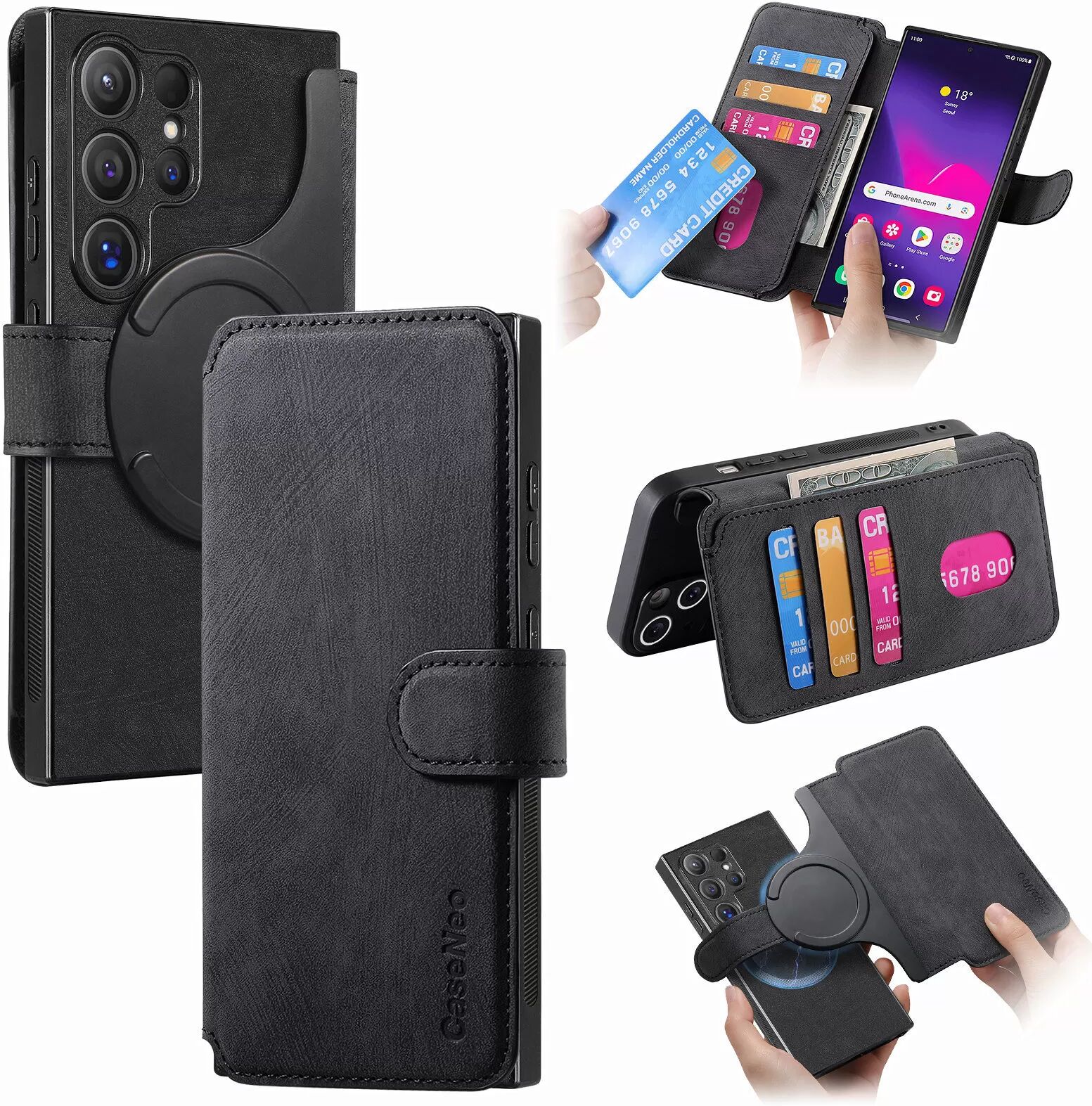 INF Handyhülle kompatibel mit Samsung A54, starke magnetische Kartenhalter-Funktion, stoßfest, Standfunktion, RFID-Schutz,