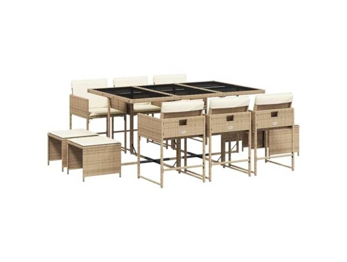 PUGYNBK Esszimmer-Set für den Garten, 11-teilig, synthetisches Rattan, Beige
