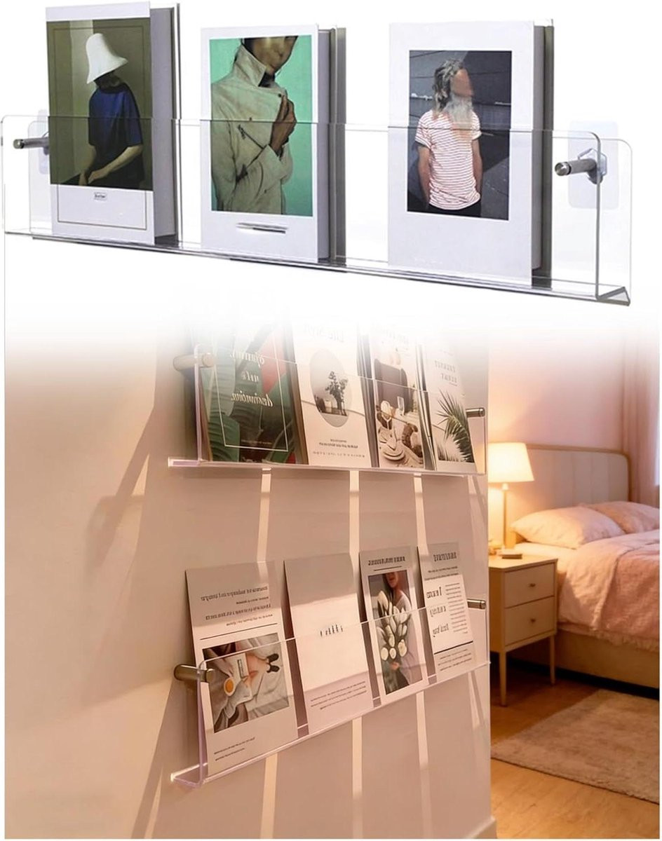 Modern Wandgemonteerd Tijdschriftenrek en Boeken Organizer in Transparant - L-120 cm