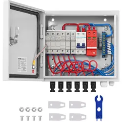 VEVOR PV-Combiner-Box, 6-String, Solar-Combiner-Box mit 15 A Nennstromsicherung, 125 A Leistungsschalter, Blitzableiter und Solaranschluss, Stahlgehäuse für On-/Off-Grid-Solarpanelsystem, IP65
