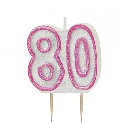 80. Geburtstag | Glitzer Kerze pink