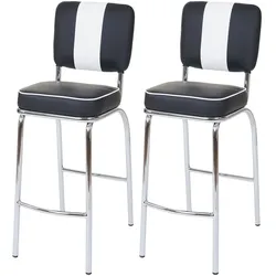 2er-Set Barhocker Akita, Barstuhl Tresenhocker, Retro 50er Jahre Design, Kunstleder MVG ~ schwarz-weiß