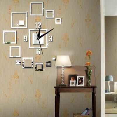 Everyday Crate Modern 3D Mirror Wall Clock DIY Silent Acrylic Decorative Clock For Living Room & Bedroom sliver