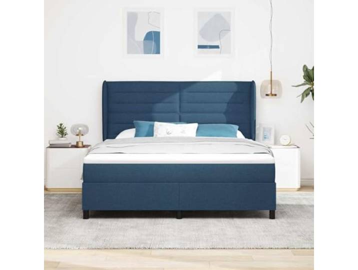 KTHLBRH Boxspringbett mit Matratze blau 180 x 200 cm Stoff Verstellbares Kopfteil, robuster Rahmen, Topper inklusive, Montage erforderlich