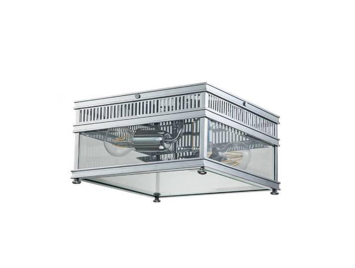 Deckenleuchte HOLBORN E27 2x60W IP44 Solides Messing Chrom poliert, Glas klar H:16.5cm L:30cm B:30cm dimmbar