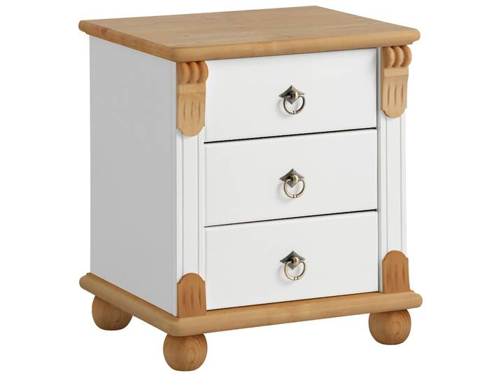 Nachtkommode GOODPRODUCT Tessin , weiss (weiß, honig), B:45cm H:50cm T:38cm, Sideboards, Nachtkommode, aus massiver FSC-zertifizierter Kiefer, mit 3 Schubladen