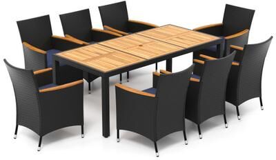 Costway 9 Pieces Outdoor Dining Set with Acacia Wood Tabletop for Garden-Navy