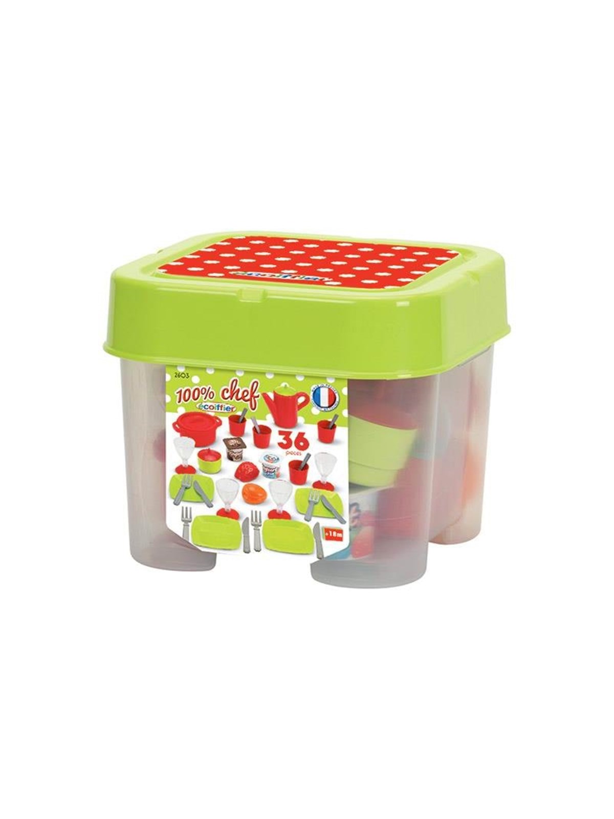Ecoiffier Ess-Set m/Zubehör in Kiste - 100% Chef