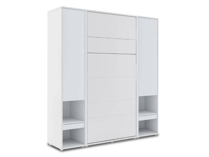 Lit mural escamotable CONCEPTION PRO 90x200 cm blanc mat (vertical) avec armoires