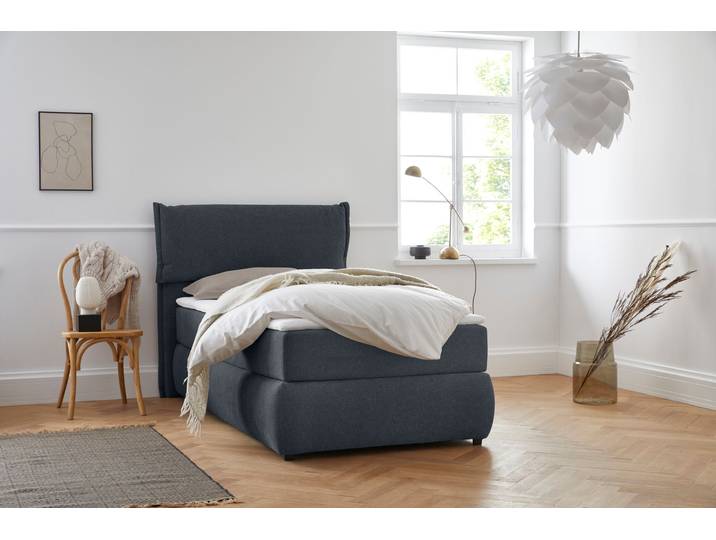Boxspringbett, Struktur Weich, Blau, 128×225 cm, Bonnell-Federkern, Skandinavisch, ANDAS