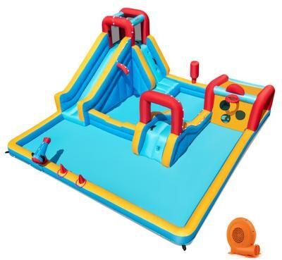 Costway Inflatable Double Water Slide Park 9-in-1 Giant Bounce House 750W Blower Included