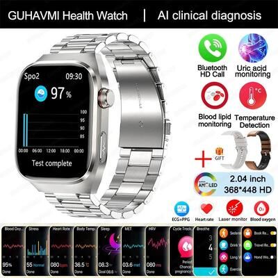 Uplift Treasures AI Health Smart Watch ECG PPG Blood Monitor silver Steel 2a