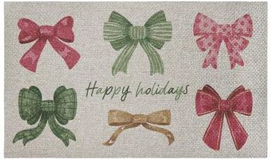 "Stupell Happy Holidays Festive Bows Outdoor Door Mat, design by Vanessa Stoilova, 18""x30"""