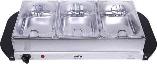 Silva Schneider Buffetwarmer Warmhoudplaat met 2-in-1 Functie, 3x 1,5 Liter, Zilver