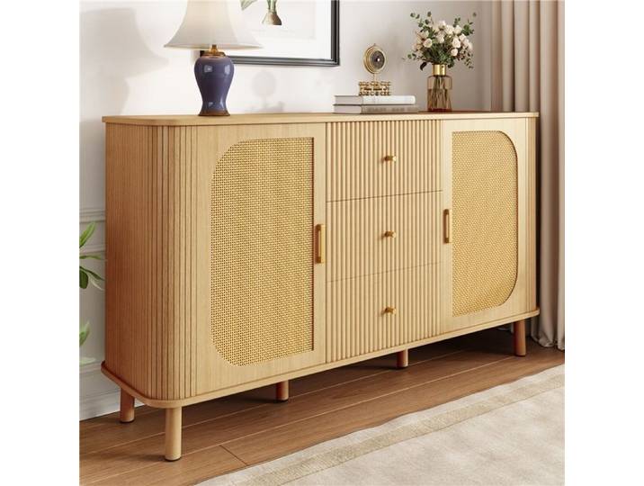 Meuble de rangement élégant : buffet avec tiroirs + étagères + pieds métalliques