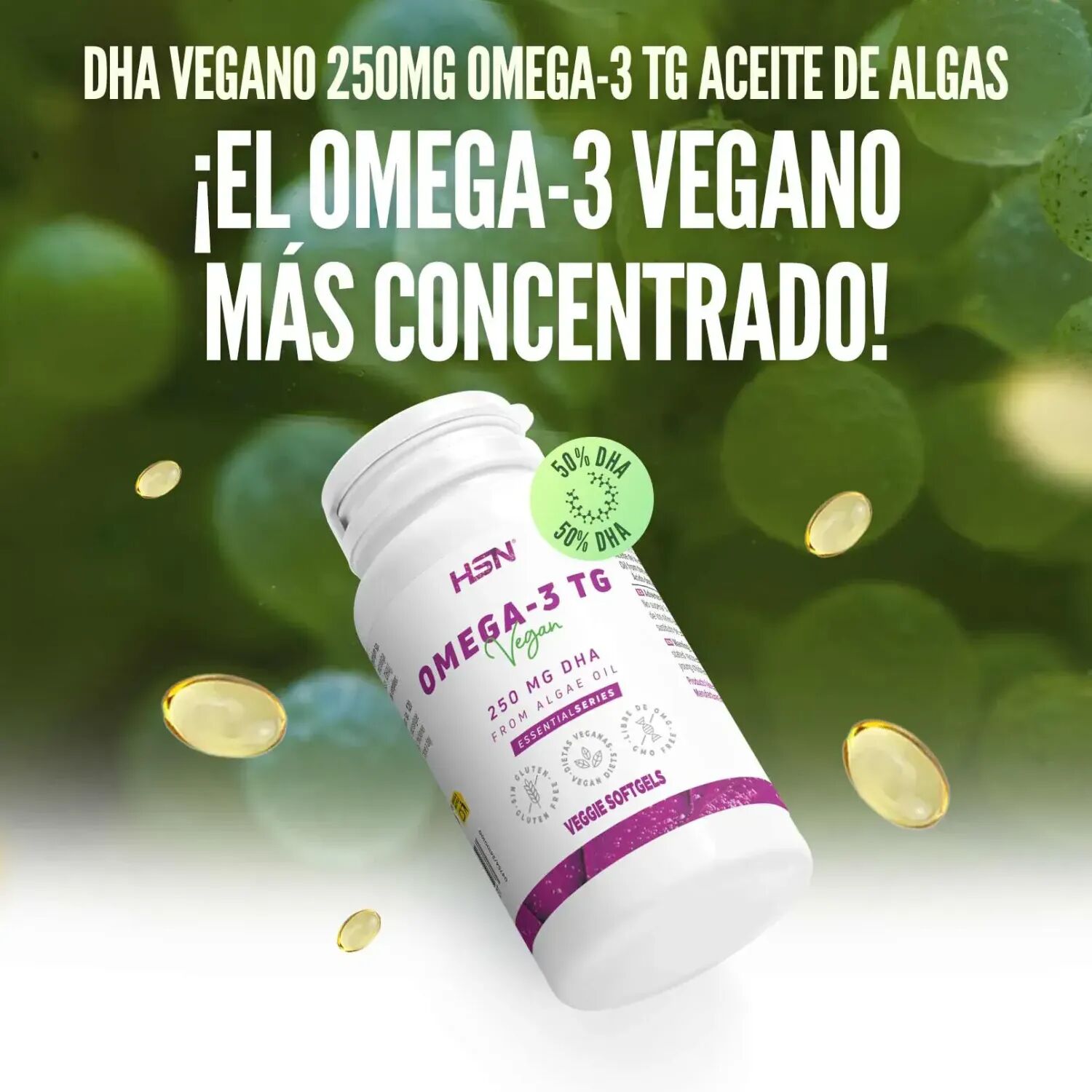 HSN DHA vegano 250mg omega-3 TG aceite de algas - 120 perlas vegetales - Circulación-Corazón - Perlas Vegetales - 120  Servicios